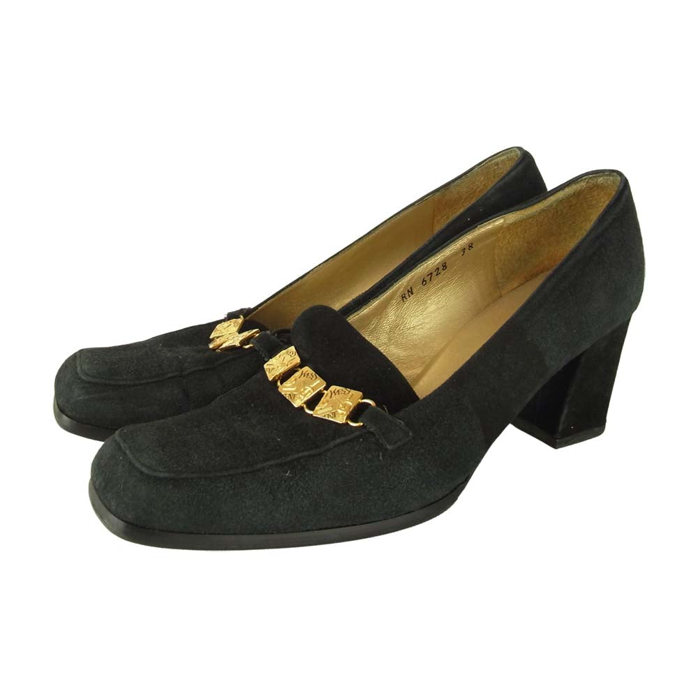 YVES SAINT LAURENT イヴサンローラン スエード ヒール パンプス ブラック系 38【中古】