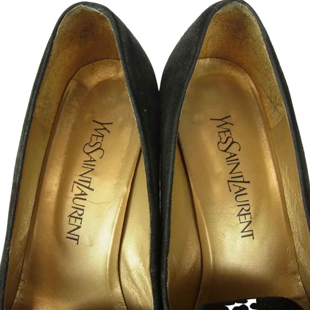 YVES SAINT LAURENT イヴサンローラン スエード ヒール パンプス ブラック系 38【中古】