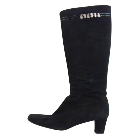 Salvatore Ferragamo サルヴァトーレフェラガモ 254449 GUISA ヴァラチェーン スエード ロング ブーツ ブラック系 8　1/2【中古】