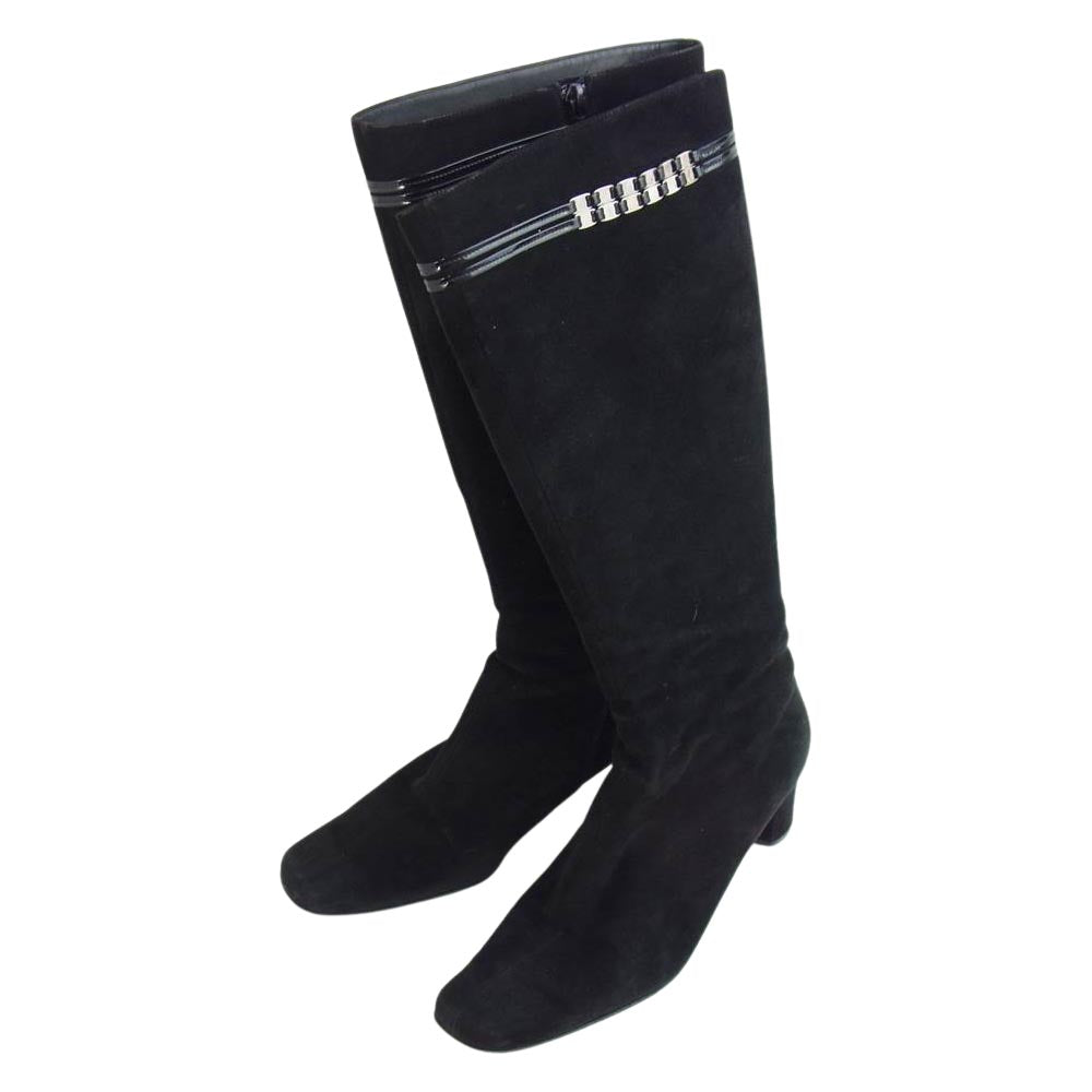 Salvatore Ferragamo サルヴァトーレフェラガモ 254449 GUISA ヴァラチェーン スエード ロング ブーツ ブラック系 8　1/2【中古】