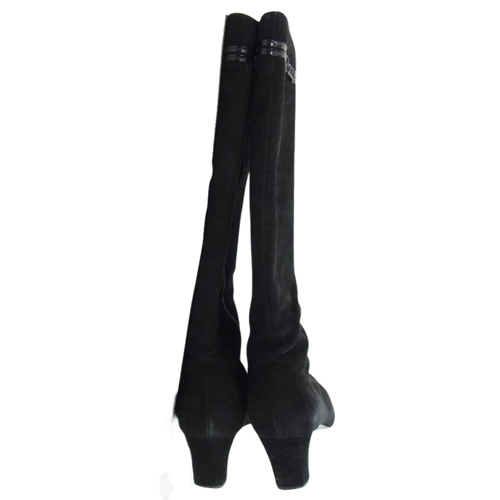 Salvatore Ferragamo サルヴァトーレフェラガモ 254449 GUISA ヴァラチェーン スエード ロング ブーツ ブラック系 8　1/2【中古】