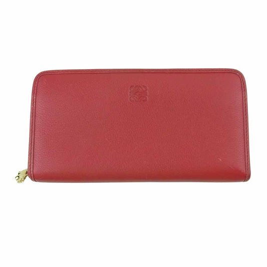 LOEWE ロエベ ラウンドファスナー アナグラム 長財布 ウォレット レッド系【中古】
