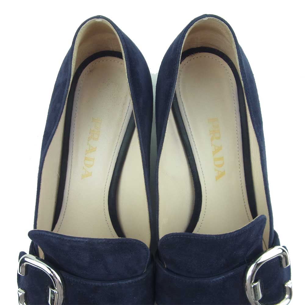 PRADA プラダ 960 スエード ヒール パンプス イタリア製 ネイビー系 38.5【中古】