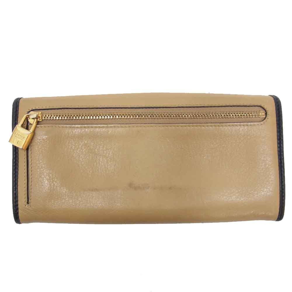 LOEWE ロエベ 南京錠ジップ アナグラム 長財布  ベージュ系【中古】