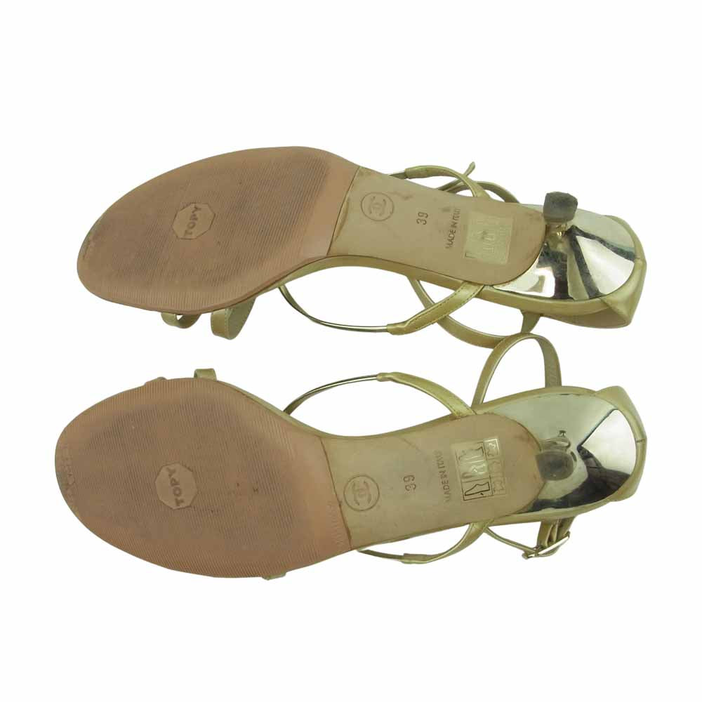 CHANEL シャネル ココマーク サンダル イタリア製 ゴールド系 39【中古】