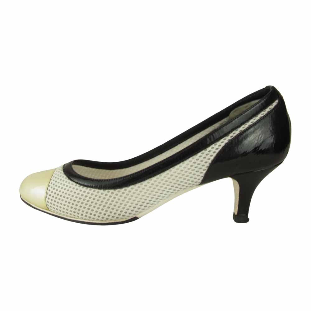 CHANEL シャネル メッシュ エナメル ヒール パンプス  ホワイト系 38.5【中古】