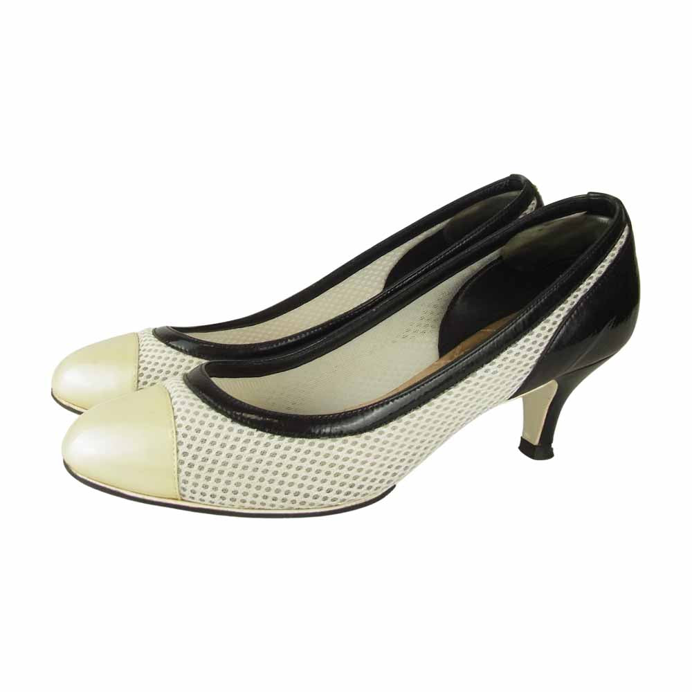 CHANEL シャネル メッシュ エナメル ヒール パンプス  ホワイト系 38.5【中古】
