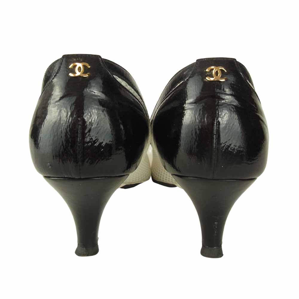 CHANEL シャネル メッシュ エナメル ヒール パンプス  ホワイト系 38.5【中古】