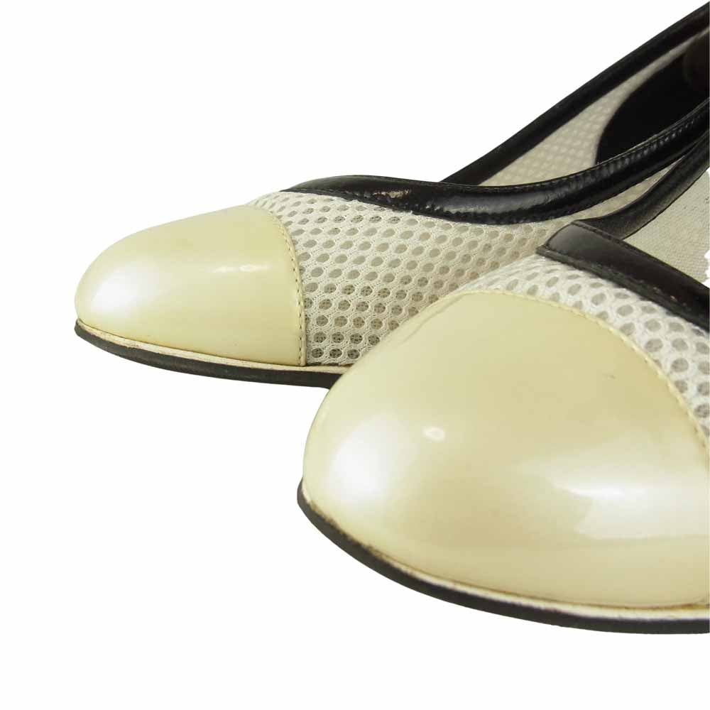 CHANEL シャネル メッシュ エナメル ヒール パンプス  ホワイト系 38.5【中古】