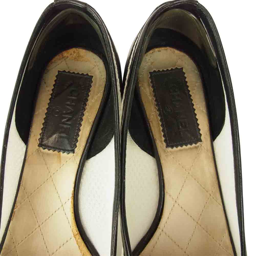 CHANEL シャネル メッシュ エナメル ヒール パンプス  ホワイト系 38.5【中古】