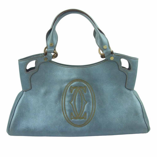 CARTIER カルティエ Marcello マルチェロ ハンド バッグ グレイッシュブルー系【中古】