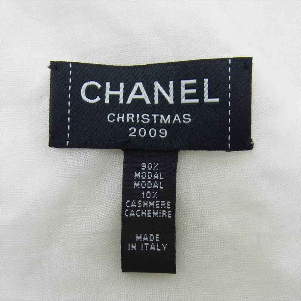 CHANEL シャネル カシミヤ混 ココマーク刺繍 クリスマス 2009 ストール イタリア製 ホワイト系【中古】