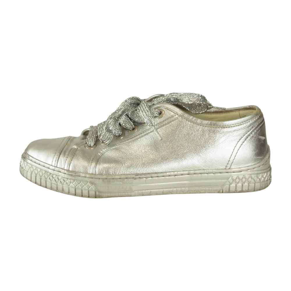 CHANEL シャネル G33363 ココマーク レースアップ スニーカー シルバー系 40【中古】