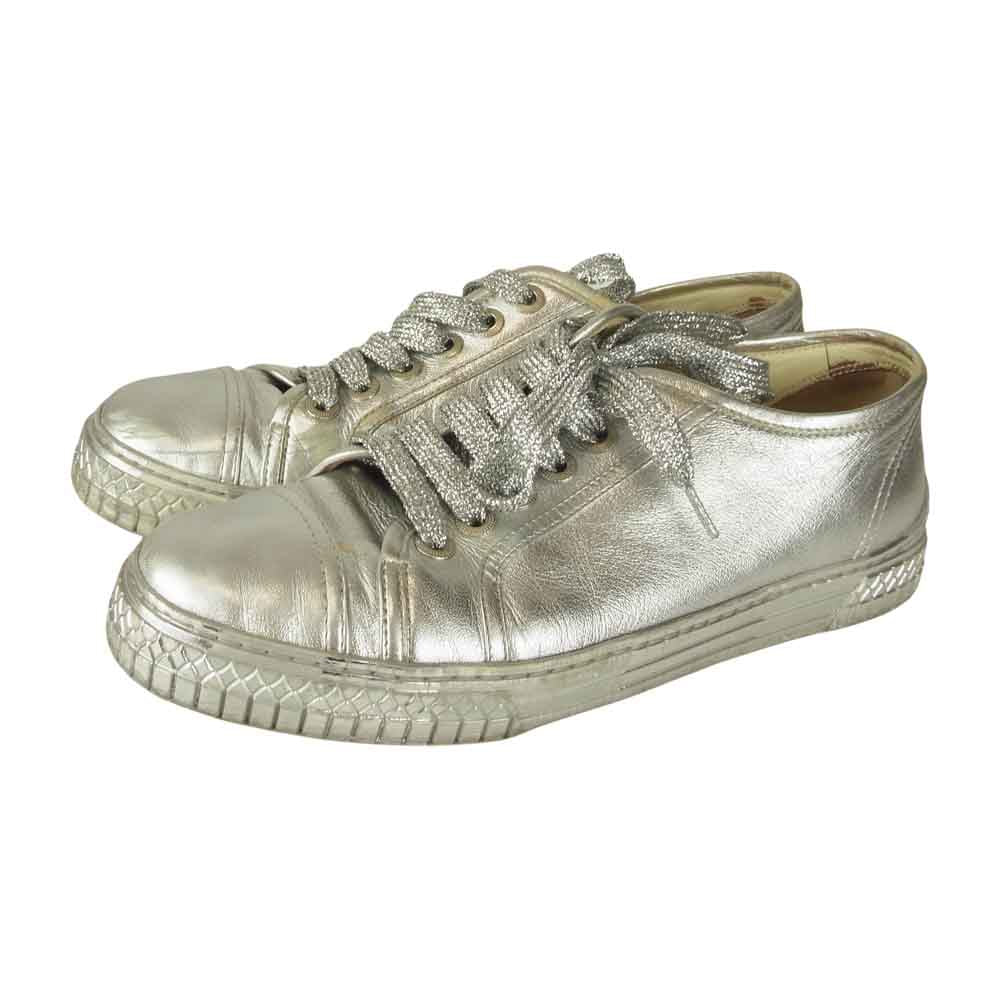 CHANEL シャネル G33363 ココマーク レースアップ スニーカー シルバー系 40【中古】