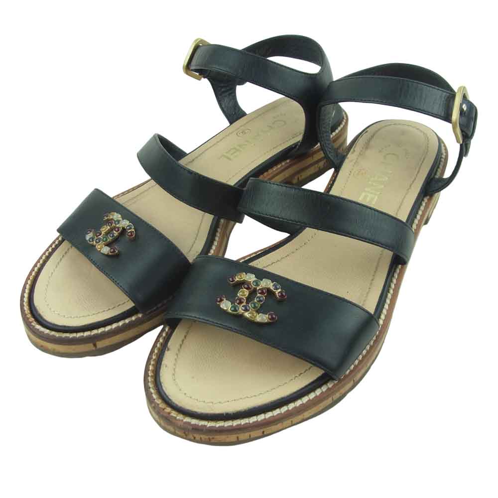 CHANEL シャネル K G30462 ココマーク ビジュー サンダル イタリア製 ブラック系 38.5【中古】