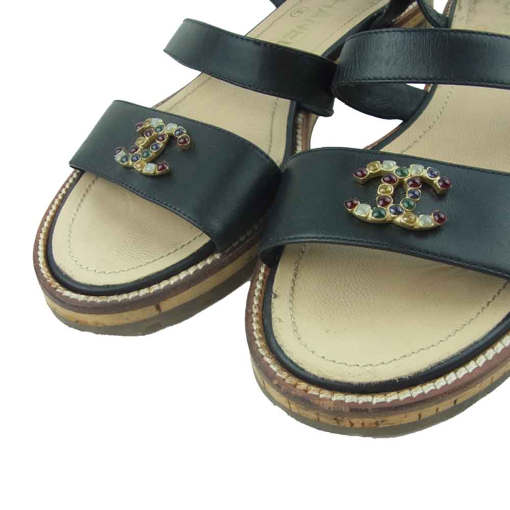 CHANEL シャネル K G30462 ココマーク ビジュー サンダル イタリア製 ブラック系 38.5【中古】