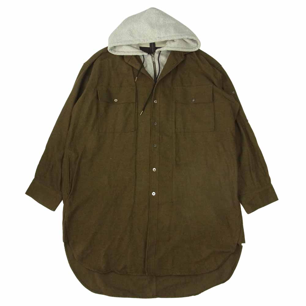 MIHARA YASUHIRO ミハラヤスヒロ 31063151 Flannel big shirt parka ドッキング フランネル ビッグ シャツ パーカー カーキ系 46【中古】