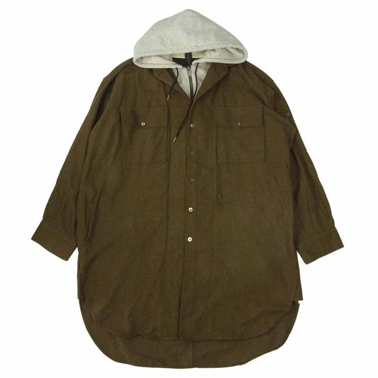 MIHARA YASUHIRO ミハラヤスヒロ 31063151 Flannel big shirt parka ドッキング フランネル ビッグ シャツ パーカー カーキ系 46【中古】