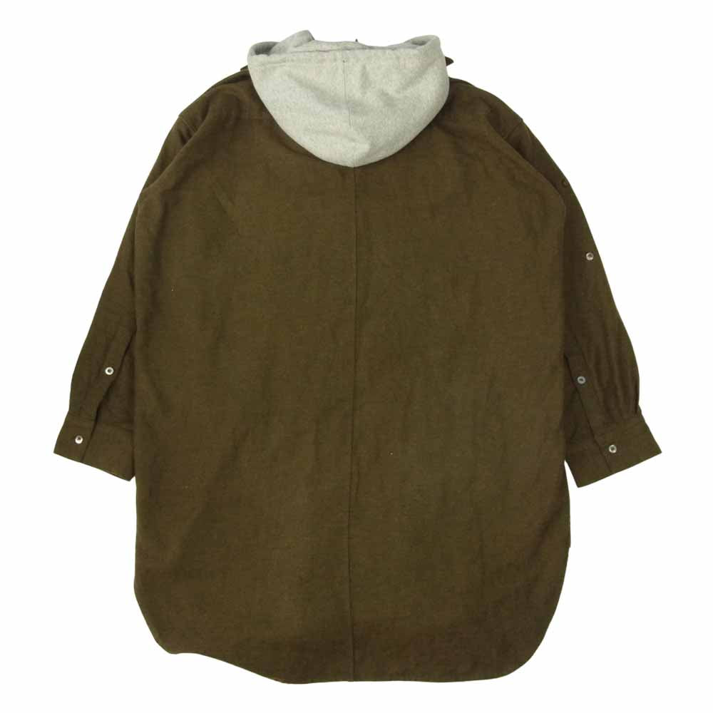 MIHARA YASUHIRO ミハラヤスヒロ 31063151 Flannel big shirt parka ドッキング フランネル ビッグ シャツ パーカー カーキ系 46【中古】