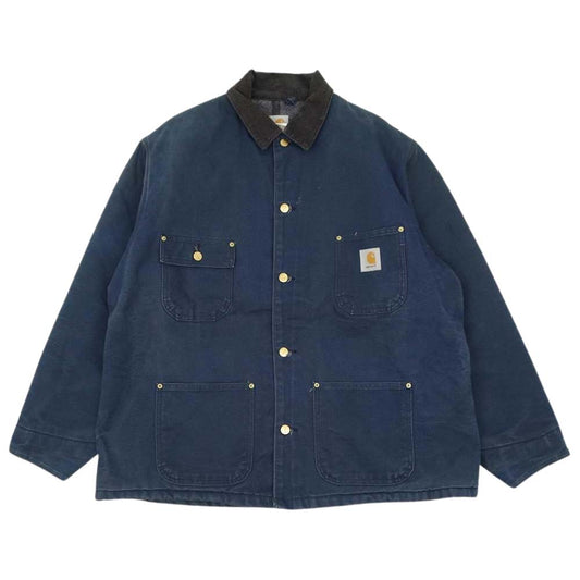 Carhartt カーハート 351909 USA製 裏地ブランケット ダック カバーオール ジャケット ネイビー系【中古】