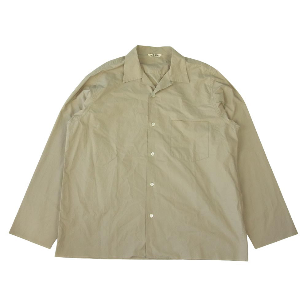 AURALEE オーラリー 18SS A8SS01WC SELVEDGE WEATHER CLOTH SHIRTS セルビッジ ウェザークロス オープンカラー シャツ ライトブラウン系 4【中古】