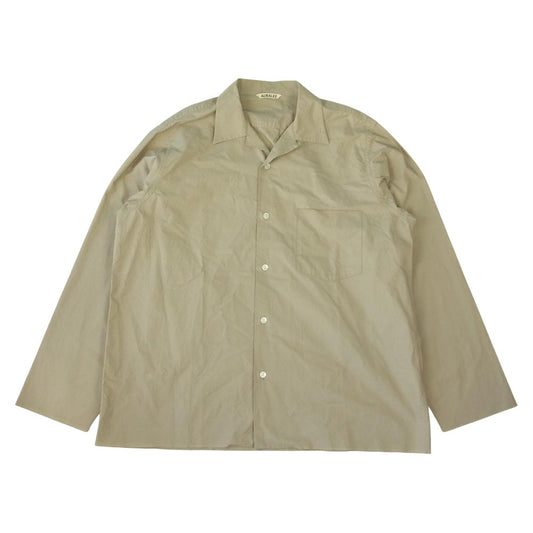 AURALEE オーラリー 18SS A8SS01WC SELVEDGE WEATHER CLOTH SHIRTS セルビッジ ウェザークロス オープンカラー シャツ ライトブラウン系 4【中古】