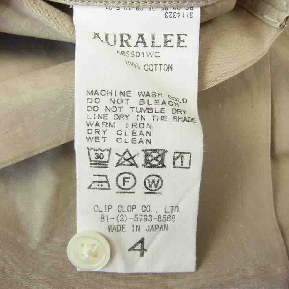 AURALEE オーラリー 18SS A8SS01WC SELVEDGE WEATHER CLOTH SHIRTS セルビッジ ウェザークロス オープンカラー シャツ ライトブラウン系 4【中古】