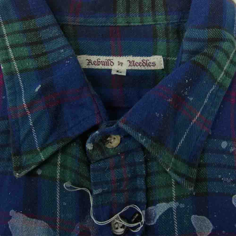 Needles ニードルス EJ374 REBUILD BY NEEDLES Flannel Shirt リビルドバイニードルス チェック リメイク 解体再構築 フランネル シャツ マルチカラー系 L【美品】【中古】