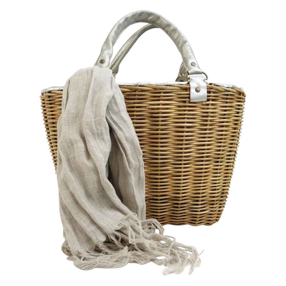 エバゴス sentaku-mono 紅籐 持ち手 ブライドルレザー カゴ バッグ  ベージュ系【中古】