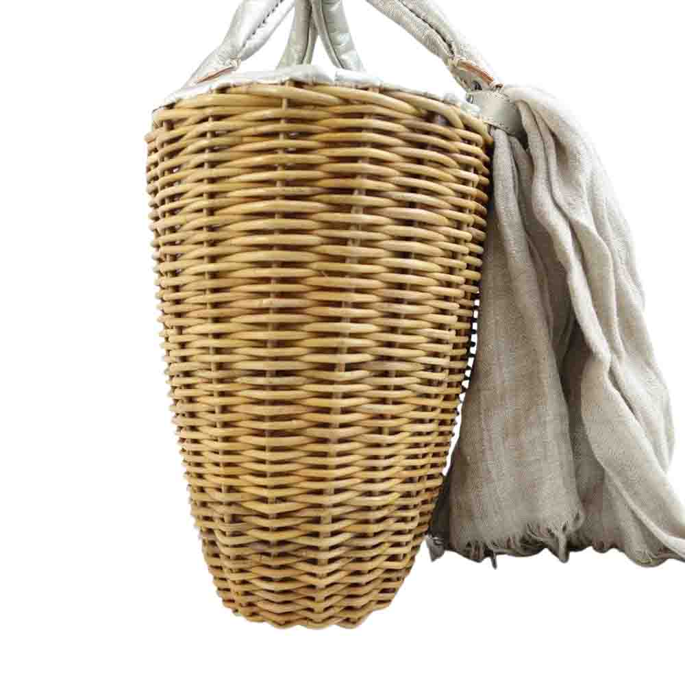 エバゴス sentaku-mono 紅籐 持ち手 ブライドルレザー カゴ バッグ  ベージュ系【中古】