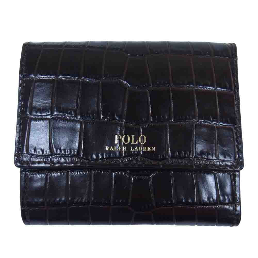 POLO RALPH LAUREN ポロ・ラルフローレン クロコ型押し レザー 三つ折り財布 ダークブラウン系【中古】