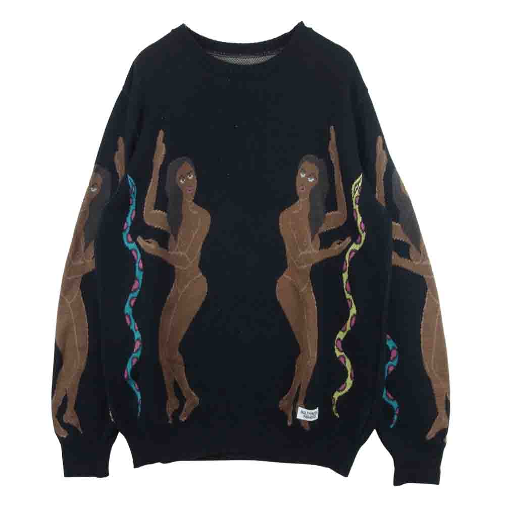 WACKO MARIA ワコマリア 19FW-WMK-KN21 JACQUARD CREW NECK SWEATER クルーネック 蛇 女 ニット セーター ブラック系 S【中古】