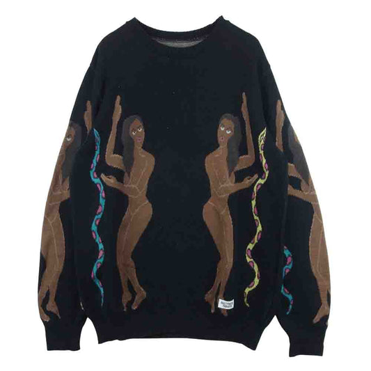 WACKO MARIA ワコマリア 19FW-WMK-KN21 JACQUARD CREW NECK SWEATER クルーネック 蛇 女 ニット セーター ブラック系 S【中古】