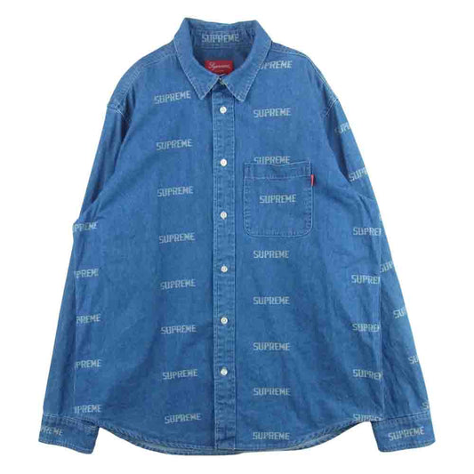 Supreme シュプリーム 19SS Logo Denim Shirt ロゴ デニム 長袖 シャツ コットン 中国製 インディゴブルー系 L【中古】