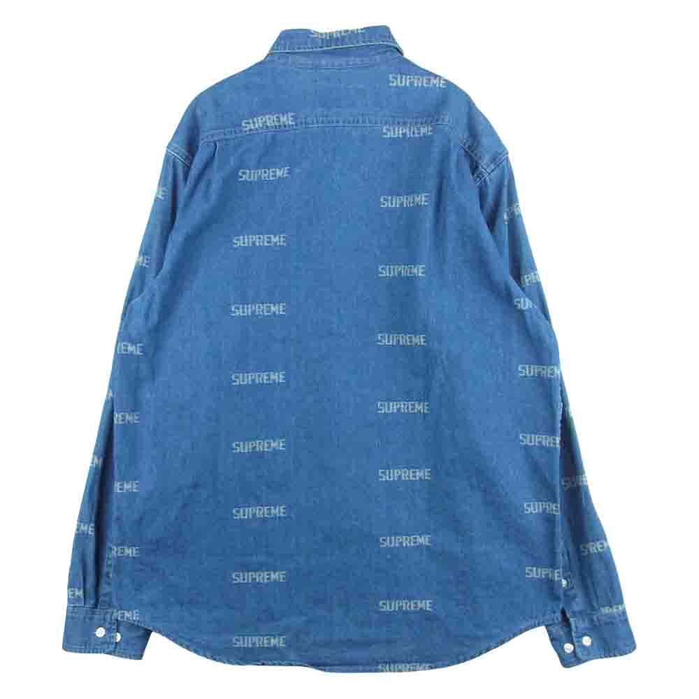 Supreme シュプリーム 19SS Logo Denim Shirt ロゴ デニム 長袖 シャツ コットン 中国製 インディゴブルー系 L【中古】