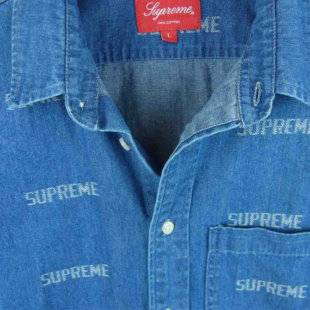 Supreme シュプリーム 19SS Logo Denim Shirt ロゴ デニム 長袖 シャツ コットン 中国製 インディゴブルー系 L【中古】