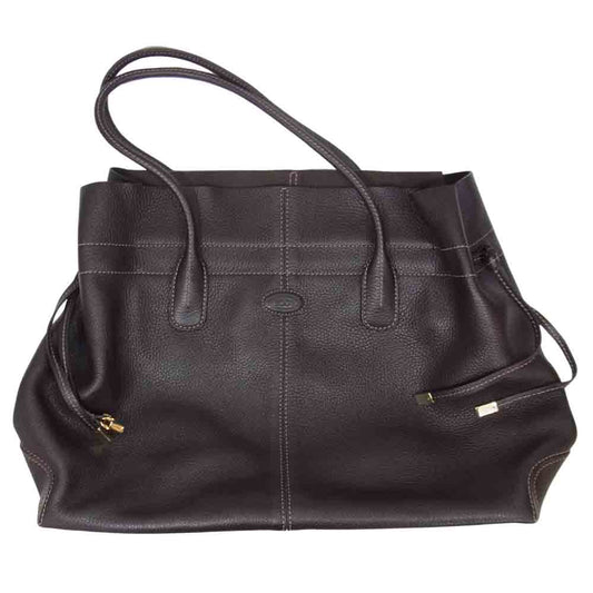 TOD’S トッズ 8313 ニューD レザー トートバッグ ダークブラウン系【中古】