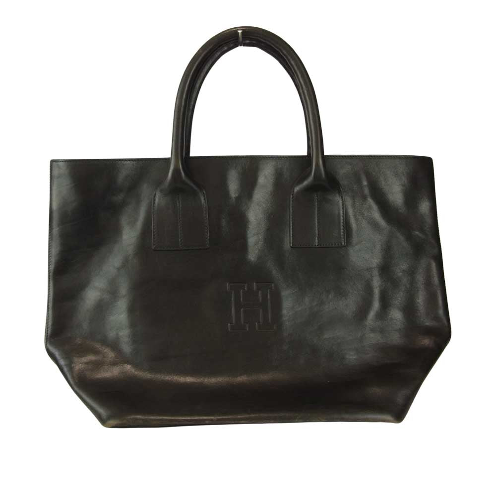 ヒロフ H ロゴ レザー トート バッグ ブラック系【中古】