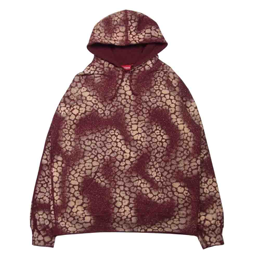 Supreme シュプリーム 21AW Bleached Leopard Hooded Sweatshirt ブリーチ レオパード フーデッド スウェットシャツ プルオーバー 総柄 パーカー ワインレッド系 XL【新古品】【未使用】【中古】