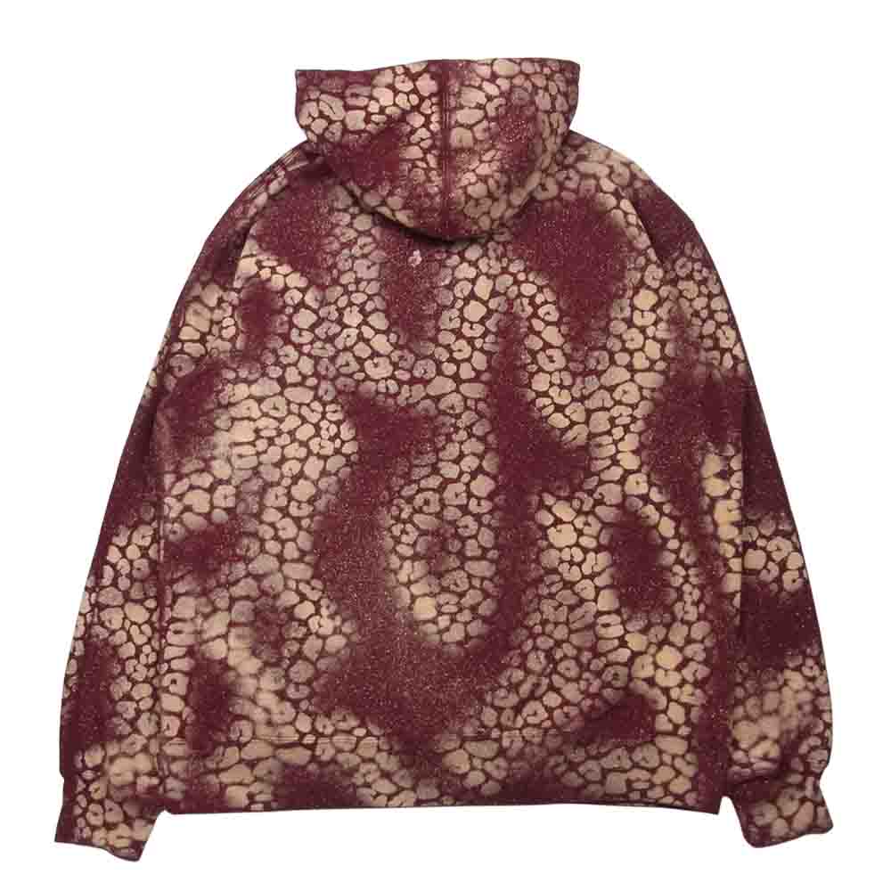 Supreme シュプリーム 21AW Bleached Leopard Hooded Sweatshirt ブリーチ レオパード フーデッド スウェットシャツ プルオーバー 総柄 パーカー ワインレッド系 XL【新古品】【未使用】【中古】