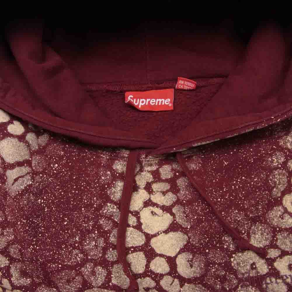 Supreme シュプリーム 21AW Bleached Leopard Hooded Sweatshirt ブリーチ レオパード フーデッド スウェットシャツ プルオーバー 総柄 パーカー ワインレッド系 XL【新古品】【未使用】【中古】