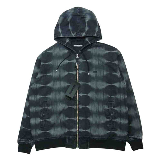 NEIGHBORHOOD ネイバーフッド 22SS 221YTNH-JKM04 FB / C-JK タイダイ風加工 デニム フード パーカー ジャケット ブラック系 グレー系 L【新古品】【未使用】【中古】