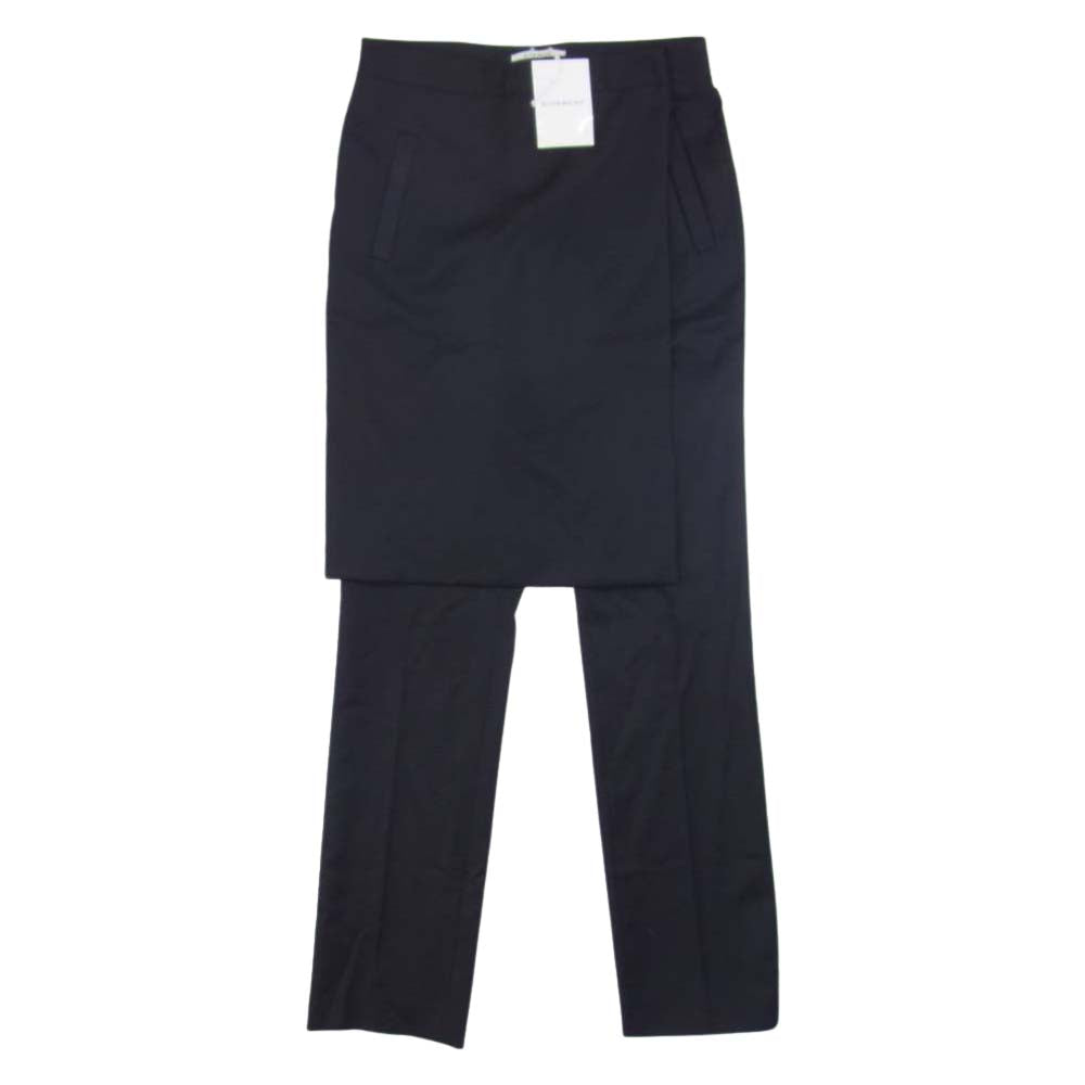 GIVENCHY ジバンシィ 13A 5018 115 シルク混 ウール ラップ スラックス パンツ ブラック系 36【美品】【中古】