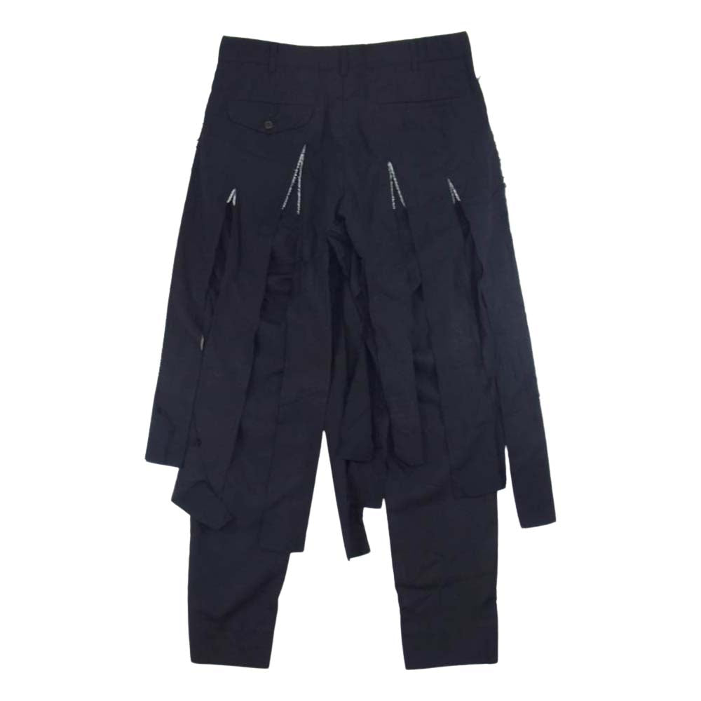 COMME des GARCONS HOMME PLUS コムデギャルソンオムプリュス カット デザイン テーパード スラックス パンツ ネイビー系 S【中古】