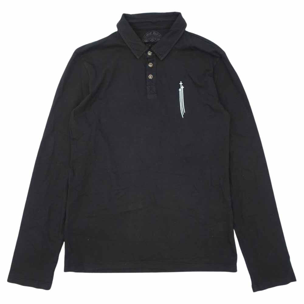 CHROME HEARTS クロムハーツ（原本無） フレアボタン クロスプリント 長袖 ポロシャツ ブラック系【美品】【中古】
