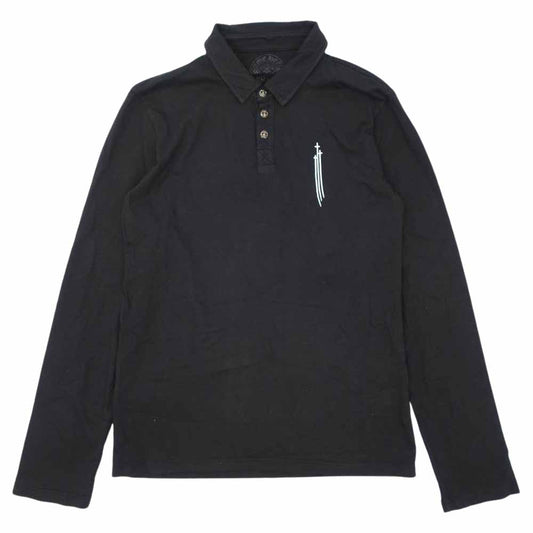 CHROME HEARTS クロムハーツ（原本無） フレアボタン クロスプリント 長袖 ポロシャツ ブラック系【美品】【中古】