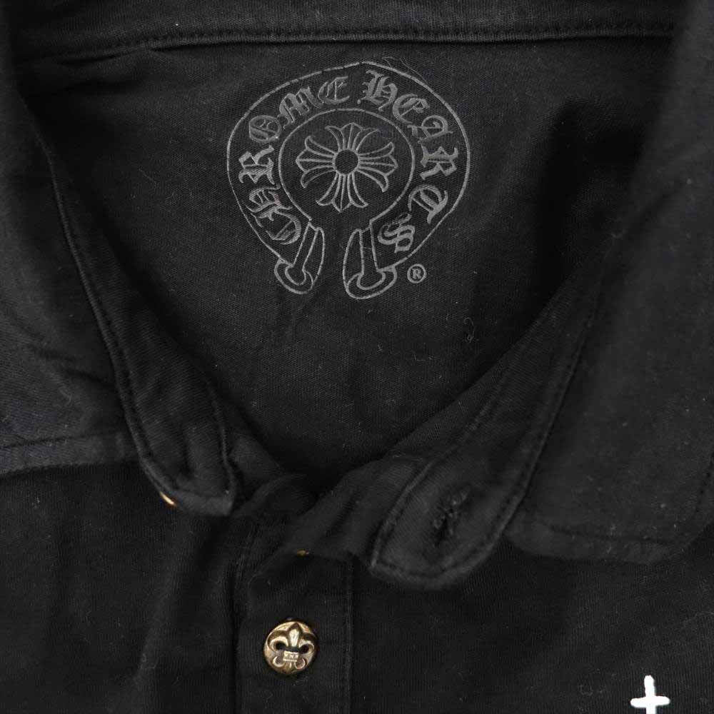 CHROME HEARTS クロムハーツ（原本無） フレアボタン クロスプリント 長袖 ポロシャツ ブラック系【美品】【中古】