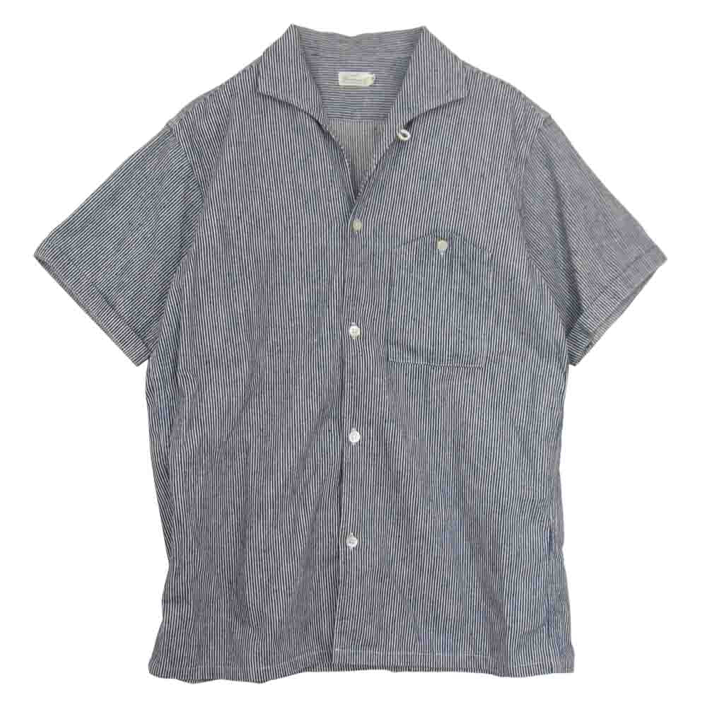 WAREHOUSE ウエアハウス ヒッコリー オープン カラー 半袖シャツ ネイビー系 38【中古】