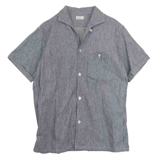 WAREHOUSE ウエアハウス ヒッコリー オープン カラー 半袖シャツ ネイビー系 38【中古】