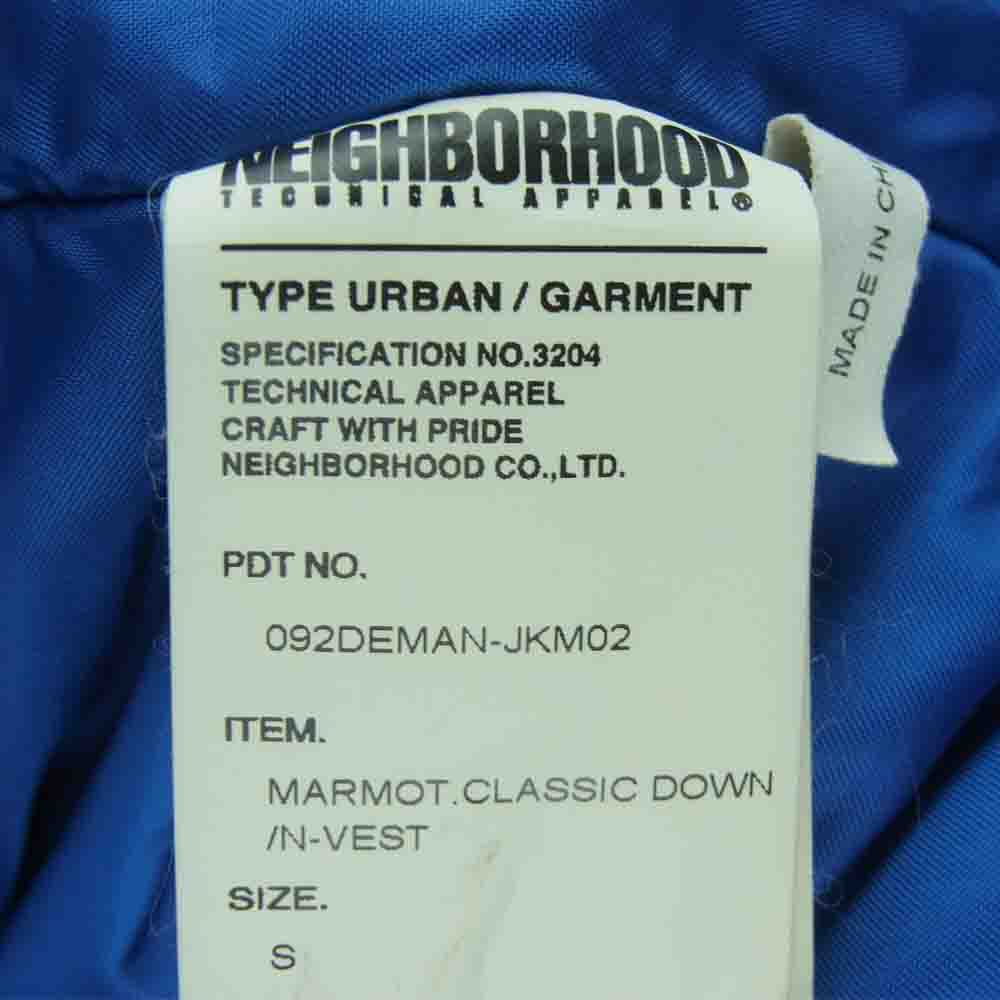 NEIGHBORHOOD ネイバーフッド 092DEMAN-JKM02 Marmot マーモット Classic Down N-Vest ダウン ベスト ネイビー系 S【中古】